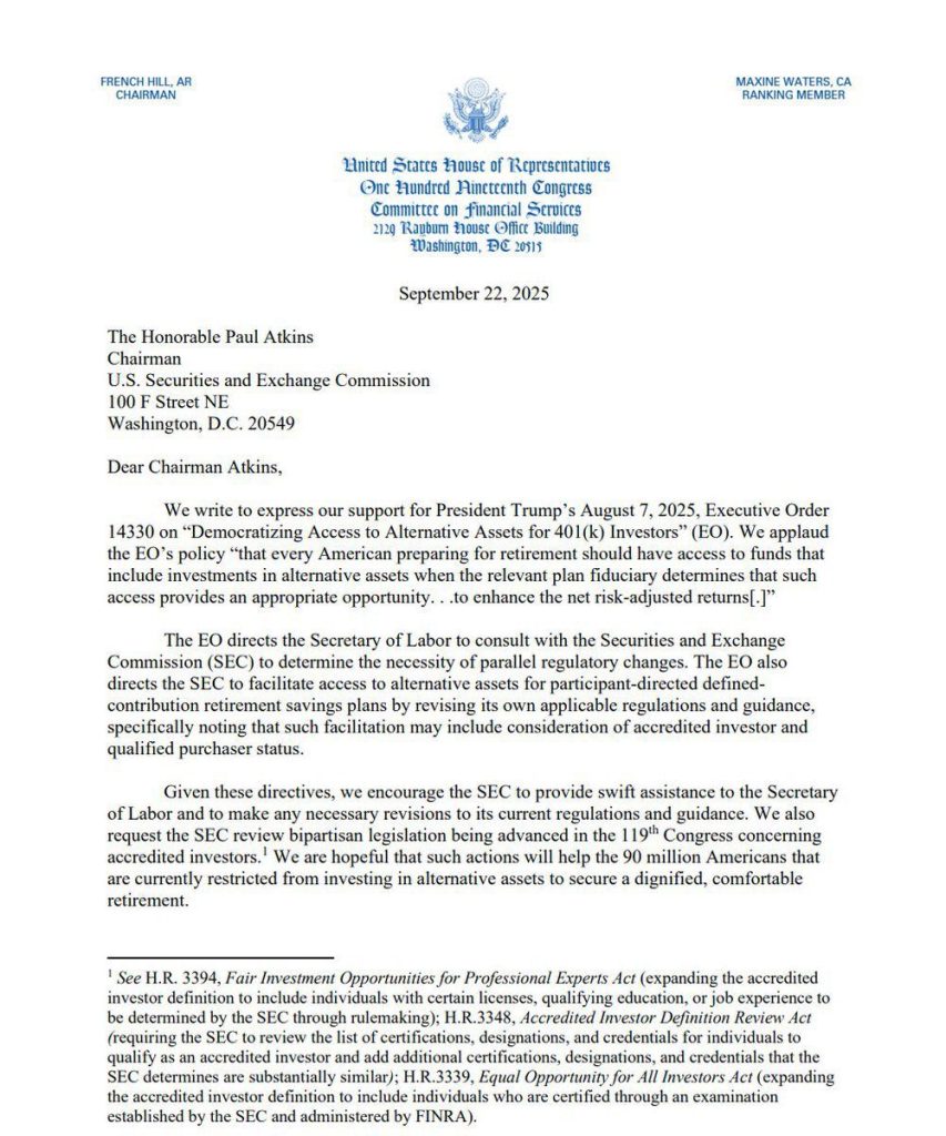 US Push SEC to Open $12.5T 401k Market to Crypto